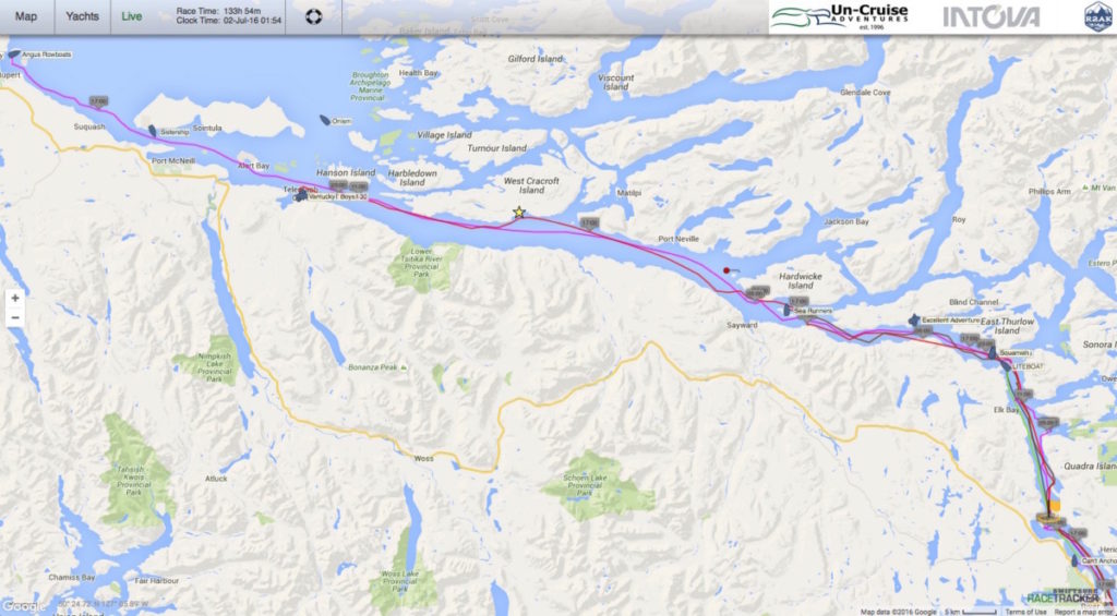 tracker.r2ak.com screengrab 2:00 7/1. Matt is near the yellow star...